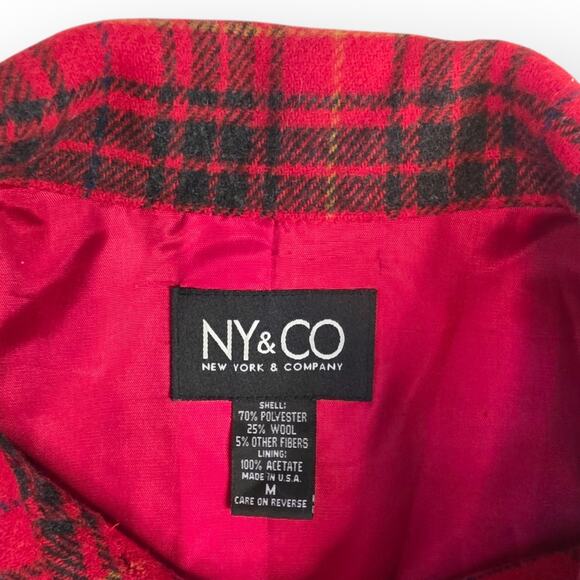 Vintage NY & Co Wool Plaid Chore Coat M Shacket Shirt Jacket Red Fall Fisherman - Picture 5 of 8